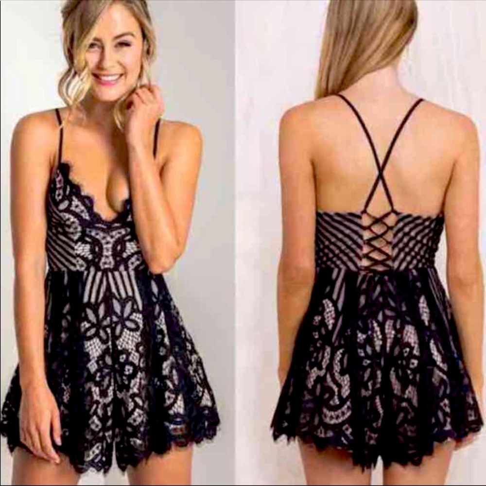 NWT Super Cute! Black Lace Crochet Romper